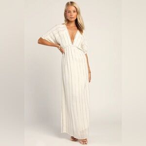 Ivory Gold Striped Dolman Sleeve Maxi Dress
